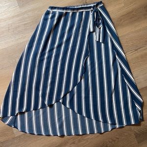 Gauze blue & off white striped asymmetrical skirt